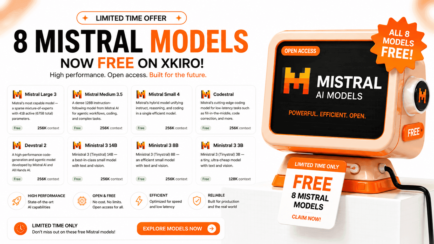 Banner announcing free Mistral models on the xKiro AI gateway